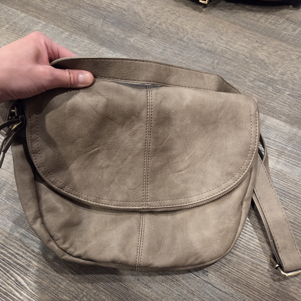 Taupe Leather Crossbody Bag By Madison Niche